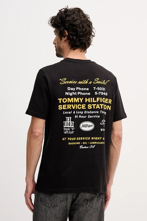Tommy Hilfiger t-shirt bawełniany męski kolor czarny z nadrukiem MW0MW41460