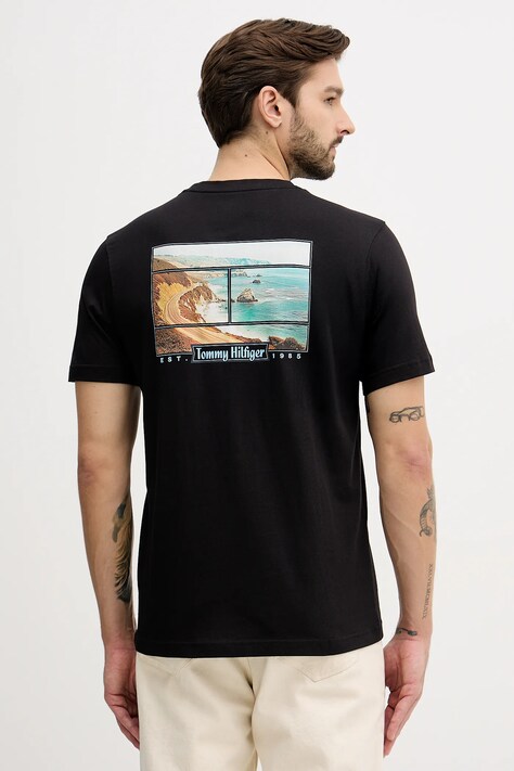 Tommy Hilfiger t-shirt bawełniany męski kolor czarny z nadrukiem MW0MW41465