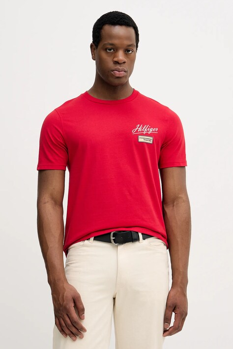 Tommy Hilfiger t-shirt bawełniany męski kolor czerwony z nadrukiem MW0MW41471