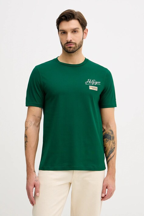 Хлопковая футболка Tommy Hilfiger цвет зелёный с принтом MW0MW41471