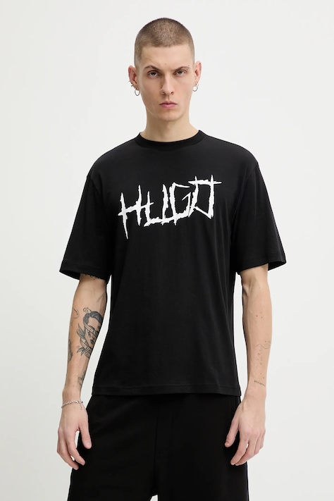 Hugo Blue t-shirt bawełniany męski kolor czarny z nadrukiem 50554350