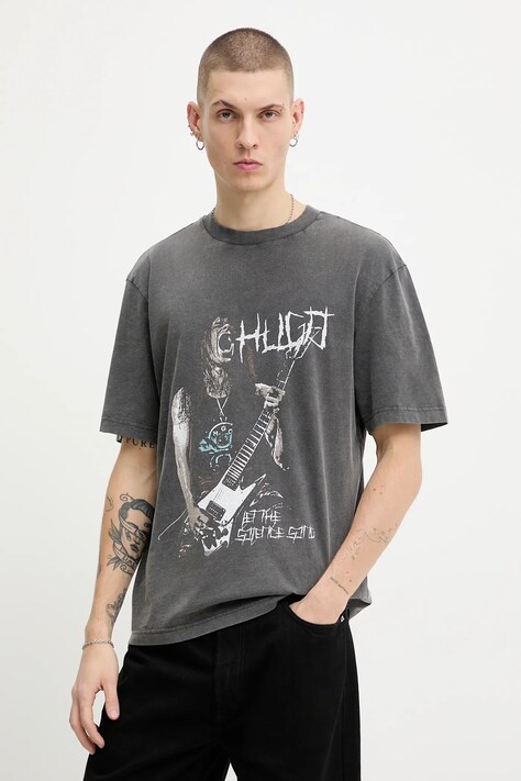 Hugo Blue t-shirt bawełniany męski kolor szary z nadrukiem 50554368