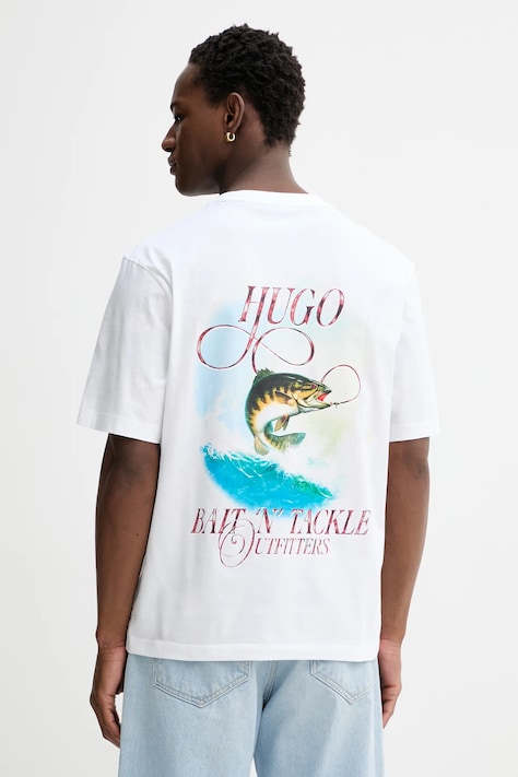 Hugo Blue t-shirt Nofishix męski kolor beżowy z nadrukiem 50554370