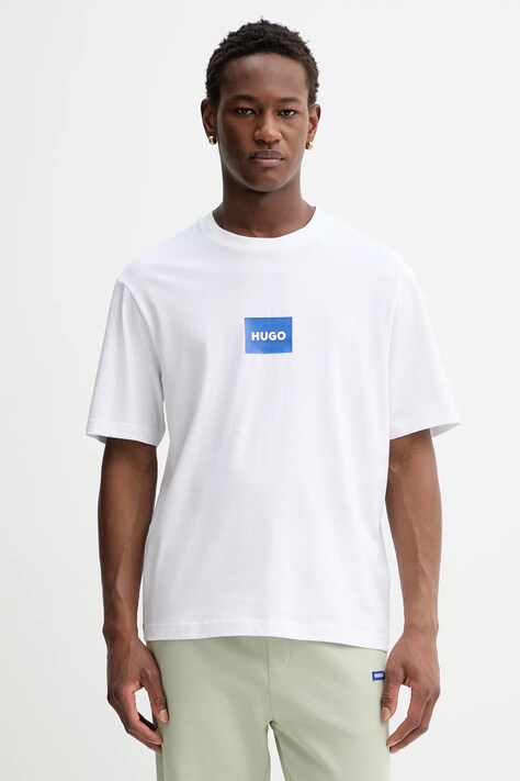 Hugo Blue t-shirt bawełniany Nayonix męski kolor biały z nadrukiem 50554382