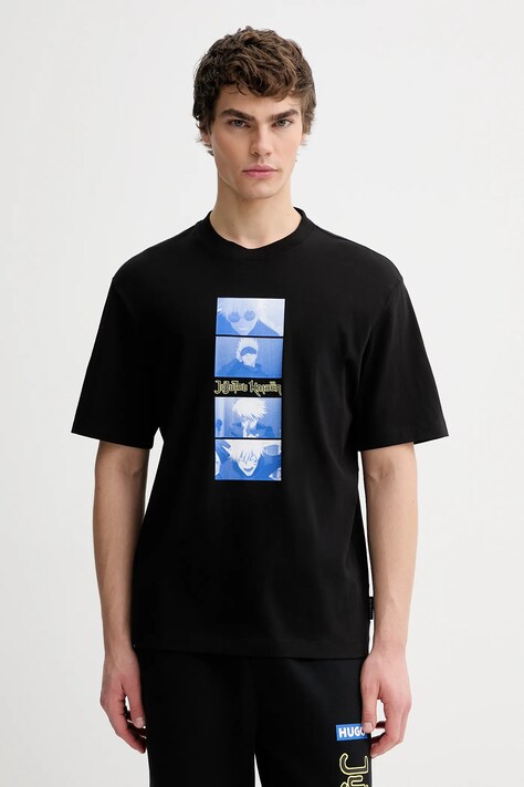 Hugo Blue t-shirt bawełniany HUGO x Jujutsu Kaisen męski kolor czarny z nadrukiem 50554841