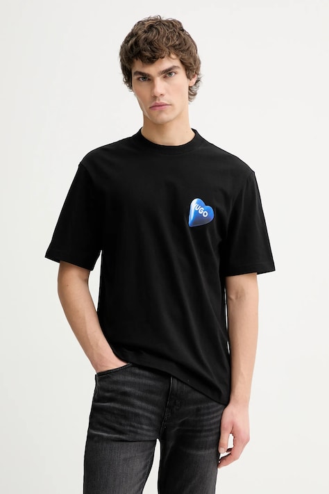 Hugo Blue t-shirt bawełniany Nalentinio męski kolor czarny z nadrukiem 50562727