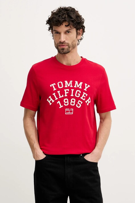 Tommy Hilfiger t-shirt bawełniany męski kolor czerwony z nadrukiem MW0MW41470