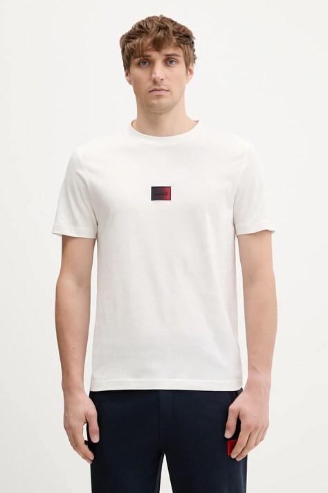 HUGO t-shirt bawełniany Danotie męski kolor beżowy z nadrukiem 50553124