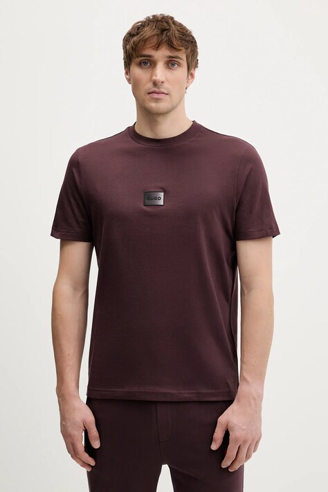 HUGO t-shirt bawełniany Danotie męski kolor bordowy z nadrukiem 50553124