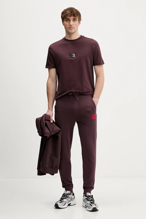 Βαμβακερό μπλουζάκι HUGO Danotie ανδρικό, χρώμα: μπορντό, 50553124