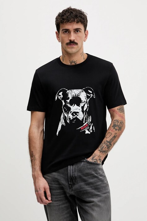 Βαμβακερό μπλουζάκι HUGO ανδρικό, χρώμα: μαύρο, 50553779