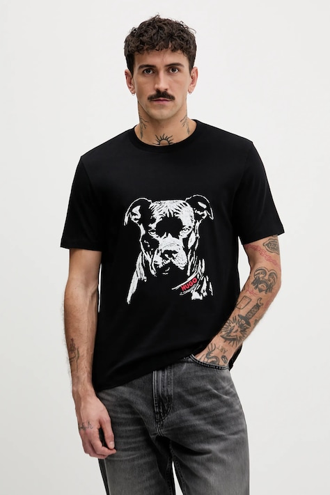 Βαμβακερό μπλουζάκι HUGO ανδρικό, χρώμα: μαύρο, 50553779