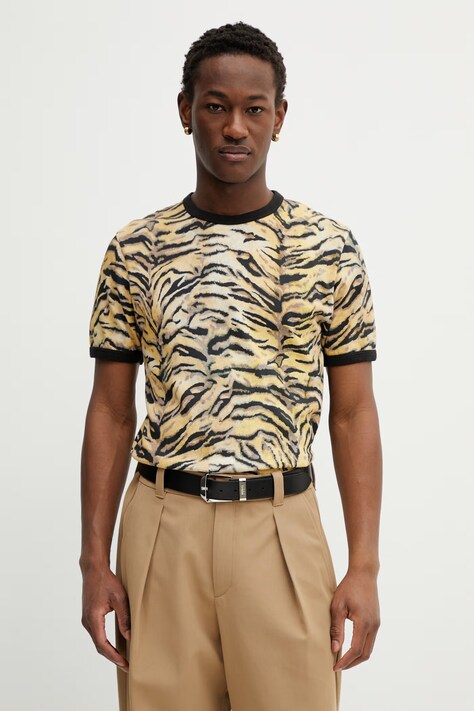 Kenzo t-shirt bawełniany męski kolor żółty wzorzysty FG55TS1084SK