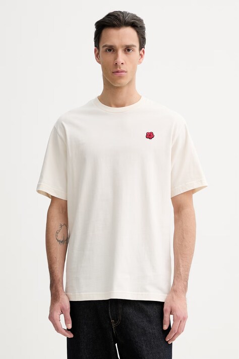 Kenzo t-shirt bawełniany męski kolor beżowy gładki FE65TS4744SG