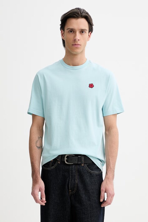 Kenzo t-shirt bawełniany męski kolor turkusowy gładki FE65TS4744SG