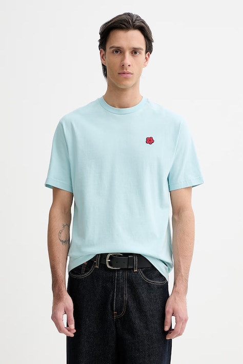 Kenzo t-shirt bawełniany męski kolor turkusowy gładki FE65TS4744SG