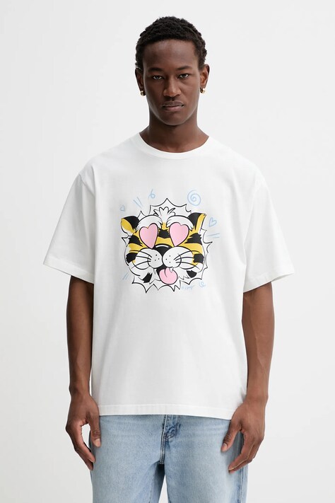 Kenzo t-shirt bawełniany męski kolor biały z nadrukiem FG55TS4034SG