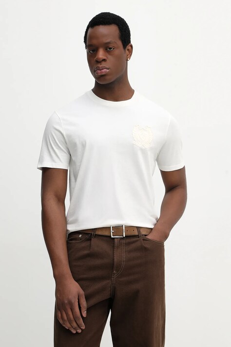 Guess t-shirt bawełniany męski kolor beżowy z aplikacją M6RI00 KBW41