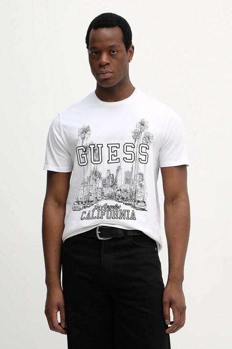 Guess t-shirt bawełniany męski kolor biały z nadrukiem M6RI01 I3Z14