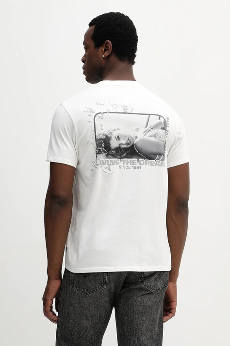 Guess t-shirt bawełniany męski kolor beżowy z nadrukiem M6RI02 KBZV1