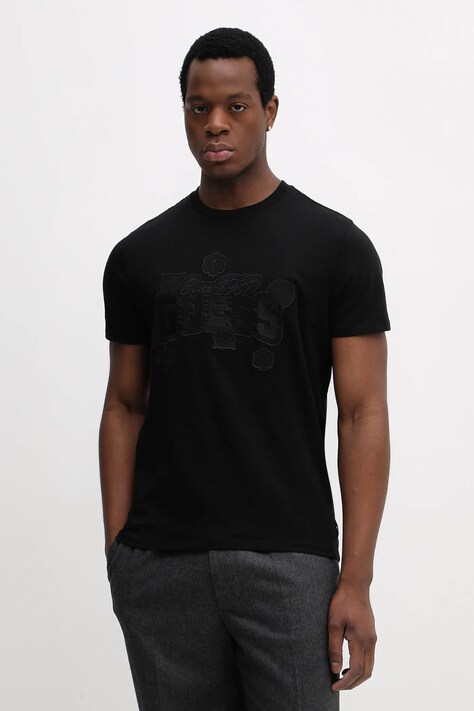 Bavlněné tričko Guess pánské, černá barva, s aplikací, M6RI04 I3Z14