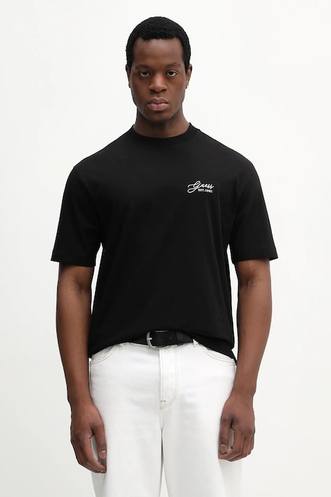 Bavlnené tričko Guess pánske, čierna farba, s potlačou, M6RI14 I3Z14