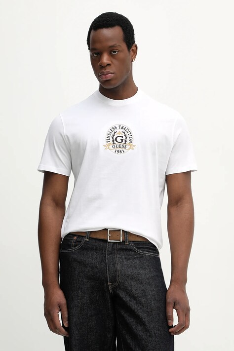 Guess t-shirt bawełniany męski kolor biały z aplikacją M6RI16 I3Z14