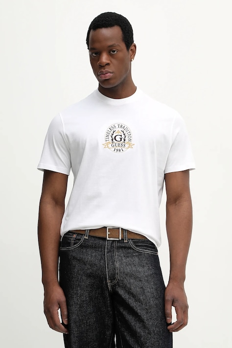 Guess t-shirt bawełniany męski kolor biały z aplikacją M6RI16 I3Z14