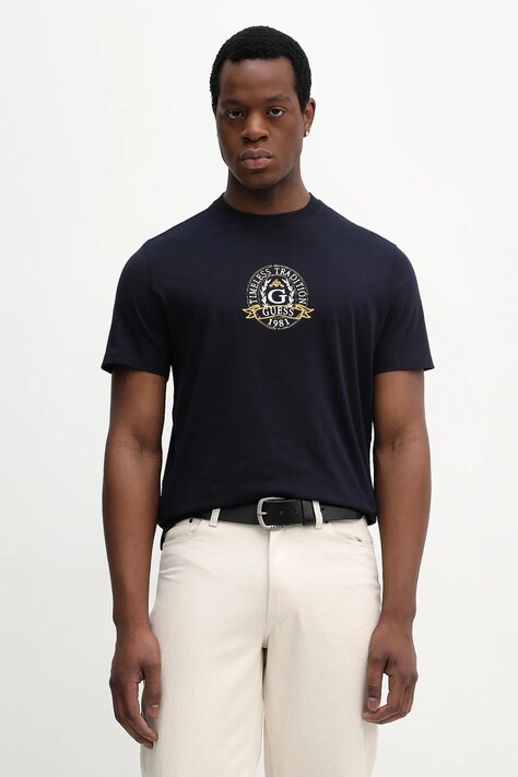 Бавовняна футболка Guess колір синій з аплікацією M6RI16 I3Z14