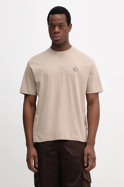 Bavlněné tričko Guess pánské, béžová barva, s aplikací, M6RI25 I3Z14