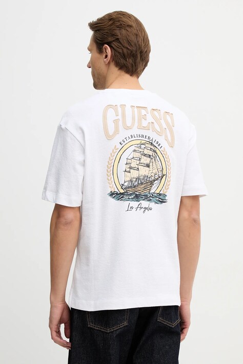 Guess t-shirt bawełniany męski kolor biały z nadrukiem M6RI27 KD241