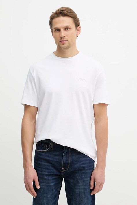 Guess t-shirt z domieszką jedwabiu męski kolor biały gładki M6RI49 KE722