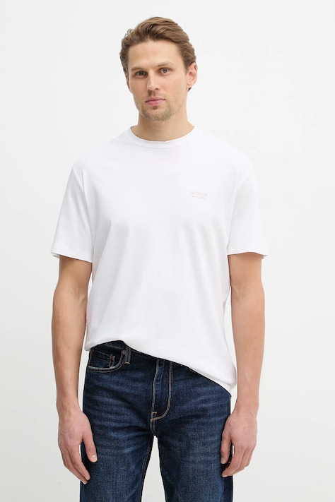 Guess t-shirt z domieszką jedwabiu męski kolor biały gładki M6RI49 KE722