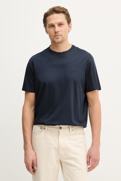 Guess t-shirt z domieszką jedwabiu męski kolor granatowy gładki M6RI49 KE722