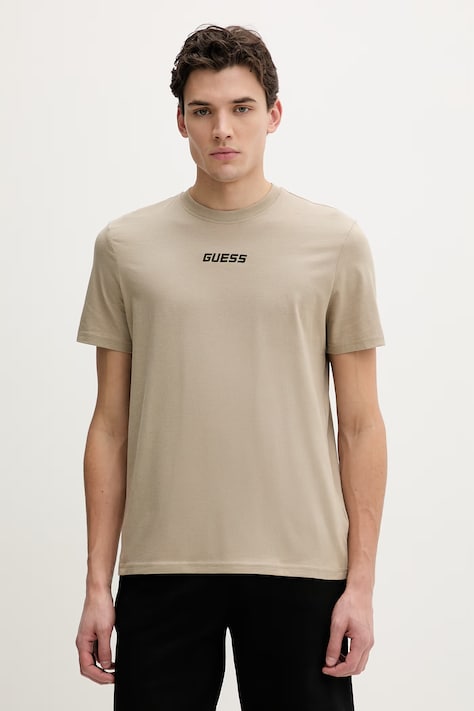 Guess t-shirt bawełniany COCHISE męski kolor beżowy z aplikacją Z6RI00 I3Z14