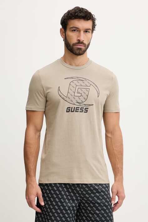 Guess t-shirt bawełniany KELE męski kolor beżowy z nadrukiem Z6RI06 I3Z14