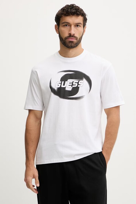 Guess t-shirt bawełniany LOKNI męski kolor biały z nadrukiem Z6RI09 I3Z14