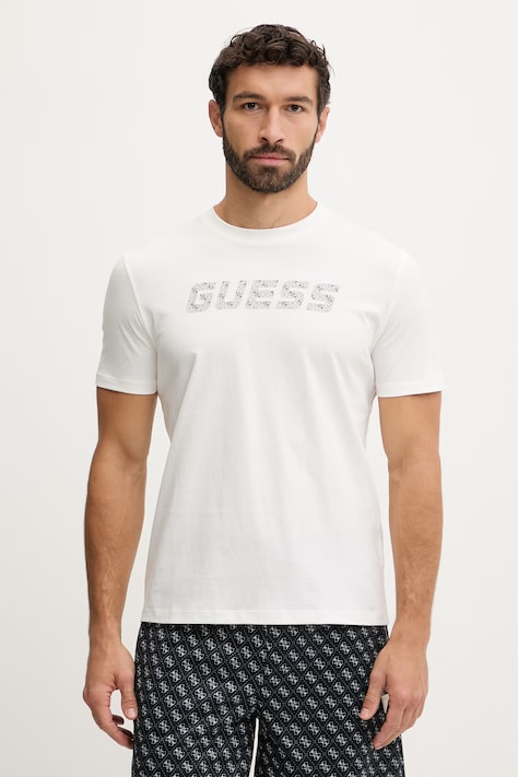 Guess t-shirt bawełniany MASKA męski kolor beżowy z nadrukiem Z6RI15 I3Z14