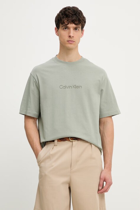 Calvin Klein T-shirt męski bawełniany zielony LV040HM228