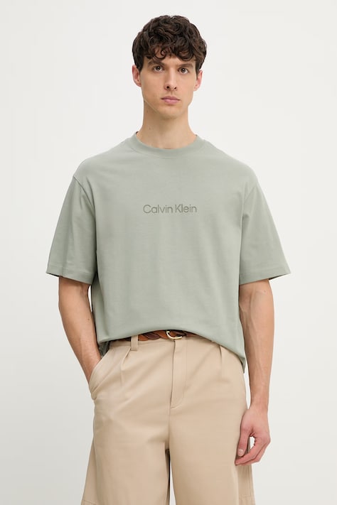 Calvin Klein T-shirt męski bawełniany zielony LV040HM228