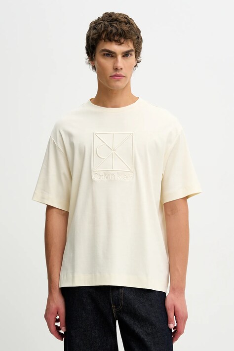 Calvin Klein t-shirt bawełniany męski kolor beżowy gładki LV04LE200G