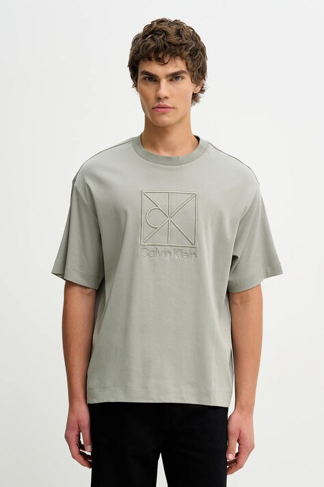 Calvin Klein t-shirt bawełniany męski kolor zielony gładki LV04LE200G