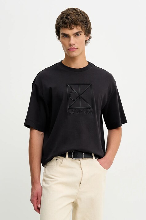 Calvin Klein t-shirt bawełniany męski kolor czarny gładki LV04LE200G