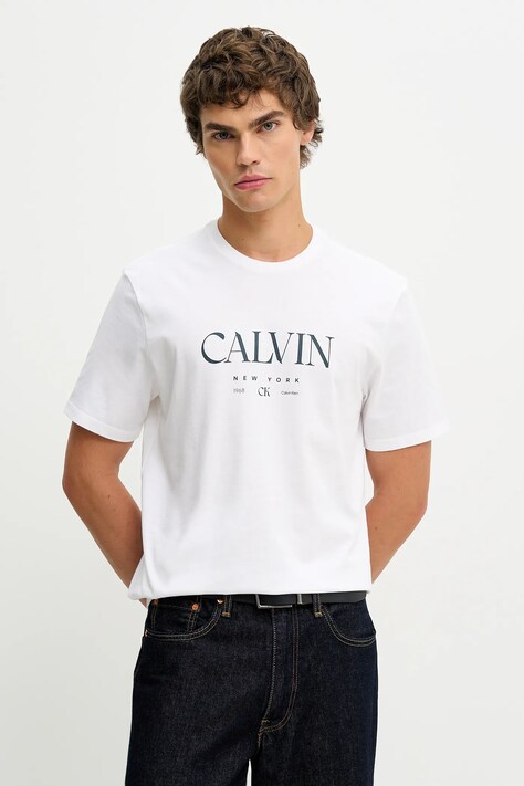 Calvin Klein t-shirt bawełniany męski kolor biały z nadrukiem LV04RE807G