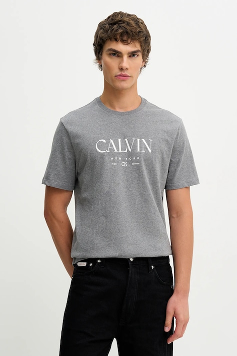 Calvin Klein t-shirt bawełniany męski kolor szary z nadrukiem LV04RE807G