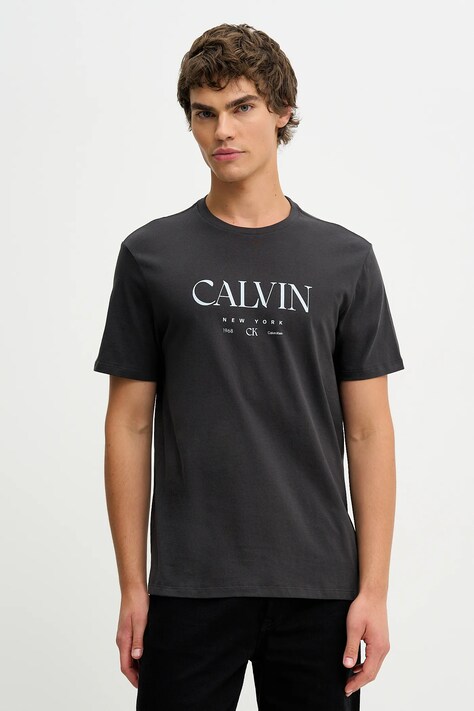 Calvin Klein t-shirt bawełniany męski kolor szary z nadrukiem LV04RE807G