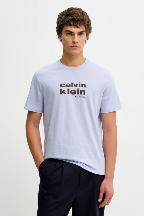Calvin Klein t-shirt bawełniany męski kolor niebieski z nadrukiem LV04RE821G