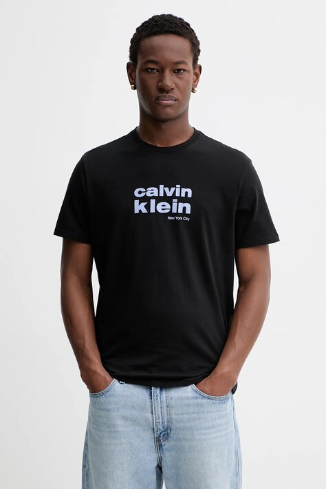 Calvin Klein t-shirt bawełniany męski kolor czarny z nadrukiem LV04RE821G