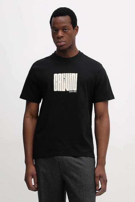 Bavlněné tričko Calvin Klein pánské, černá barva, s potiskem, LV04RE832G