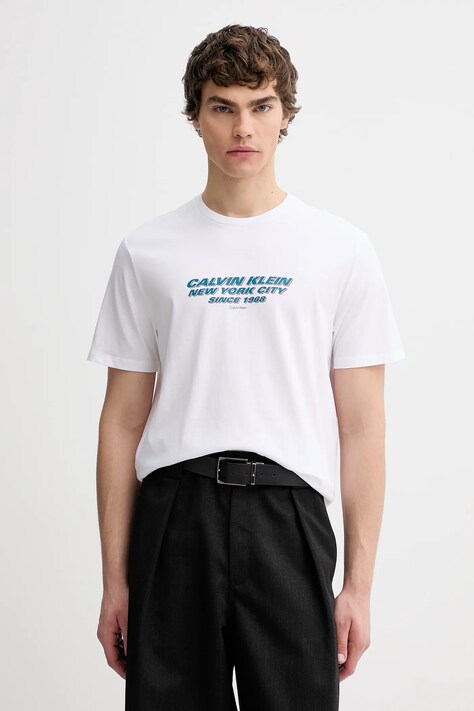 Calvin Klein t-shirt bawełniany męski kolor biały z nadrukiem LV04RE834G